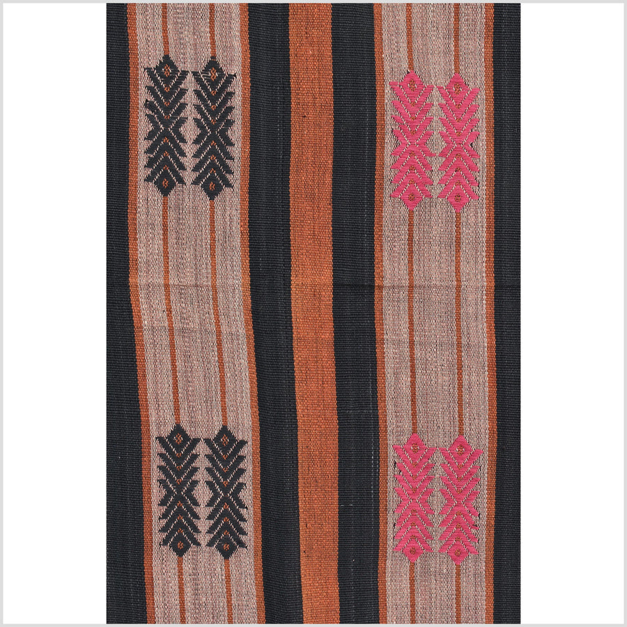 Vintage patina tribal home decor ethnic Naga blanket, geometric stripe, handwoven cotton throw boho Thailand Burma India tapestry II71