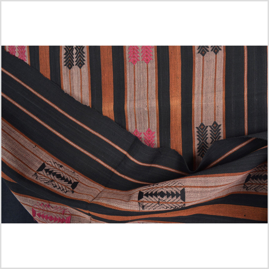 Vintage patina tribal home decor ethnic Naga blanket, geometric stripe, handwoven cotton throw boho Thailand Burma India tapestry II71