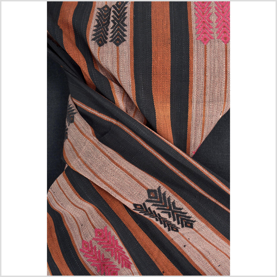 Vintage patina tribal home decor ethnic Naga blanket, geometric stripe, handwoven cotton throw boho Thailand Burma India tapestry II71