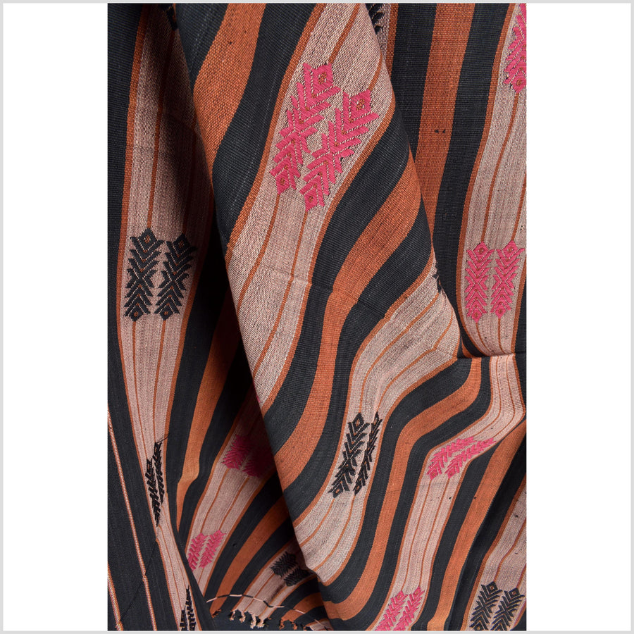 Vintage patina tribal home decor ethnic Naga blanket, geometric stripe, handwoven cotton throw boho Thailand Burma India tapestry II71