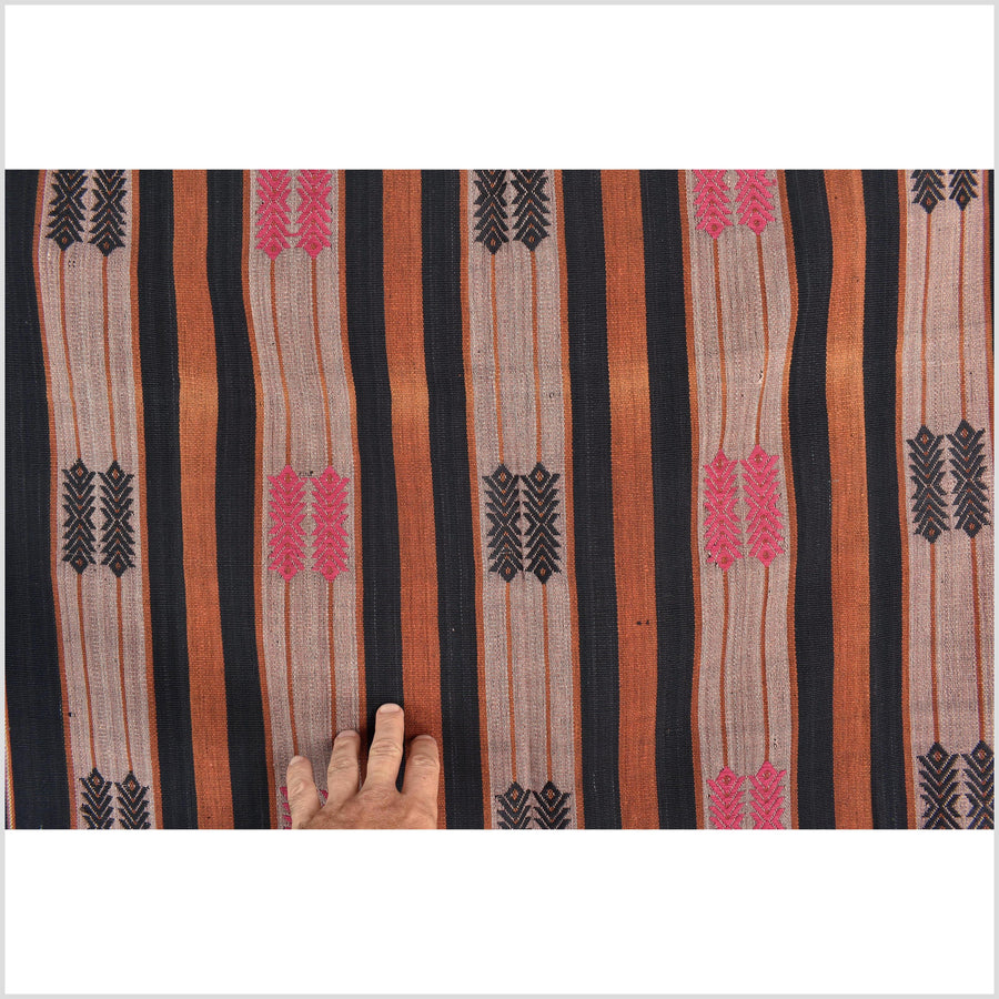 Vintage patina tribal home decor ethnic Naga blanket, geometric stripe, handwoven cotton throw boho Thailand Burma India tapestry II71