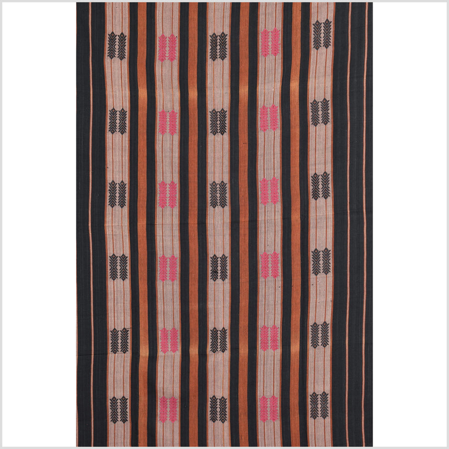 Vintage patina tribal home decor ethnic Naga blanket, geometric stripe, handwoven cotton throw boho Thailand Burma India tapestry II71