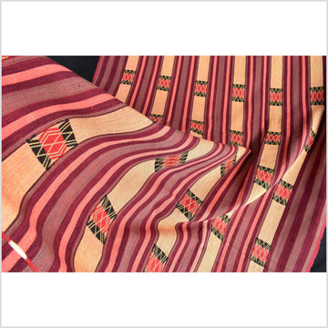 Vibrant tribal home decor ethnic Naga blanket, geometric stripe, handwoven cotton throw boho Thailand Burma India tapestry II72