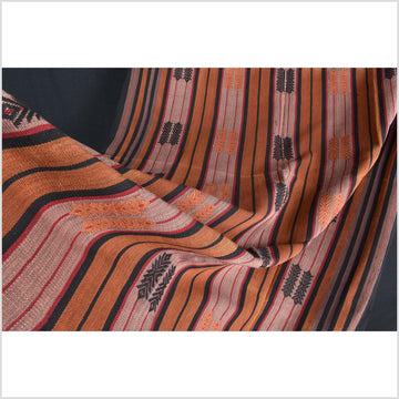 Vintage patina tribal home decor ethnic Naga blanket, geometric stripe, handwoven cotton throw boho Thailand Burma India tapestry II73