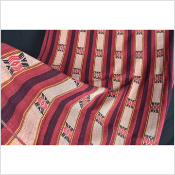 Vibrant tribal home decor ethnic Naga blanket, geometric stripe, handwoven cotton throw boho Thailand Burma India tapestry II75