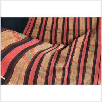 Vintage patina tribal home decor ethnic Naga blanket, geometric stripe, handwoven cotton throw boho Thailand Burma India tapestry II79