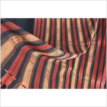 Vintage patina tribal home decor ethnic Naga blanket, geometric stripe, handwoven cotton throw boho Thailand Burma India tapestry II80