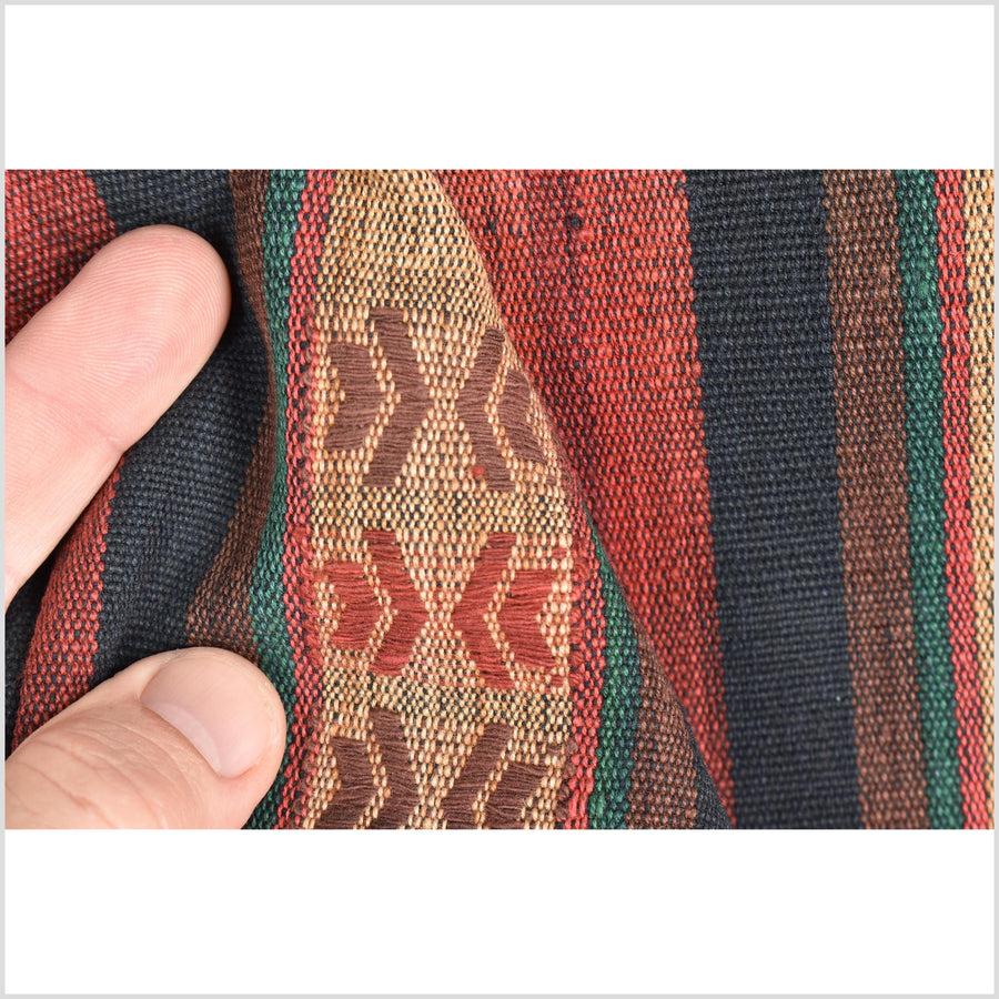 Vintage patina tribal home decor ethnic Naga blanket, geometric stripe, handwoven cotton throw boho Thailand Burma India tapestry II80