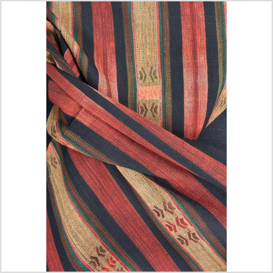 Vintage patina tribal home decor ethnic Naga blanket, geometric stripe, handwoven cotton throw boho Thailand Burma India tapestry II80
