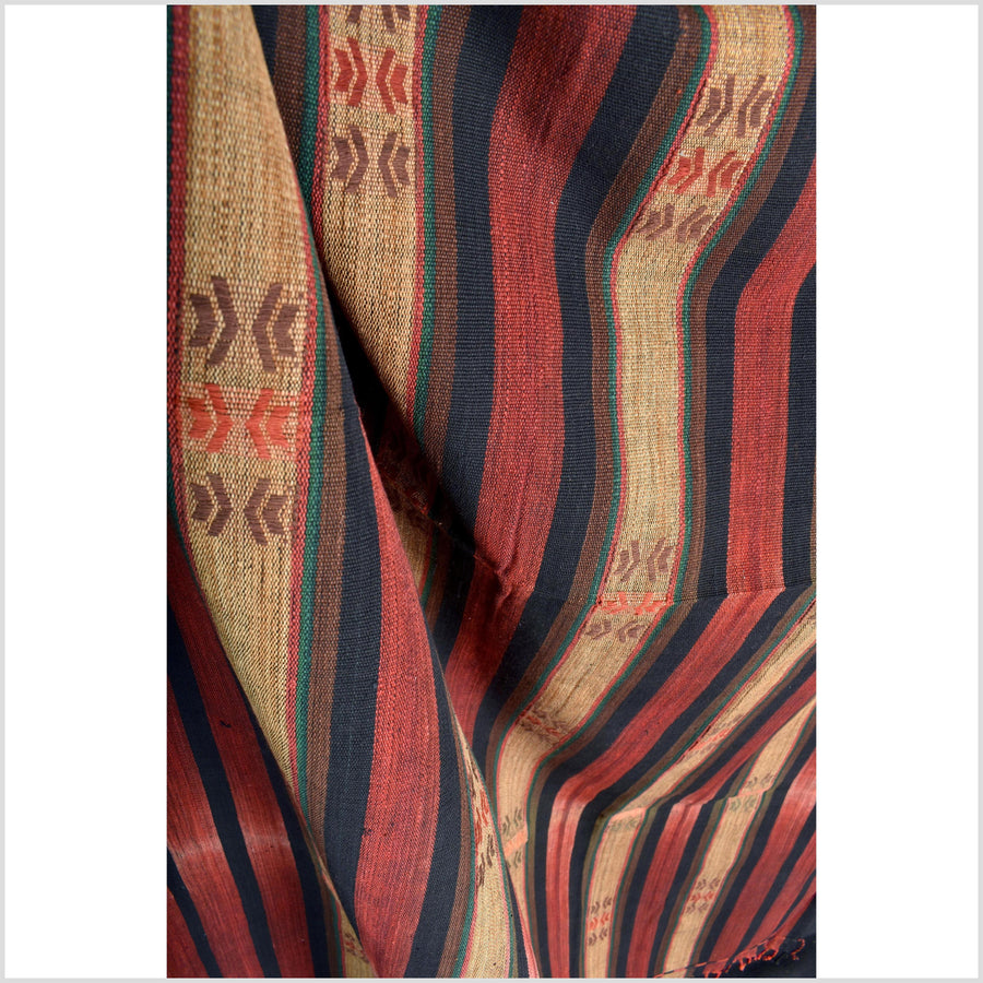 Vintage patina tribal home decor ethnic Naga blanket, geometric stripe, handwoven cotton throw boho Thailand Burma India tapestry II80