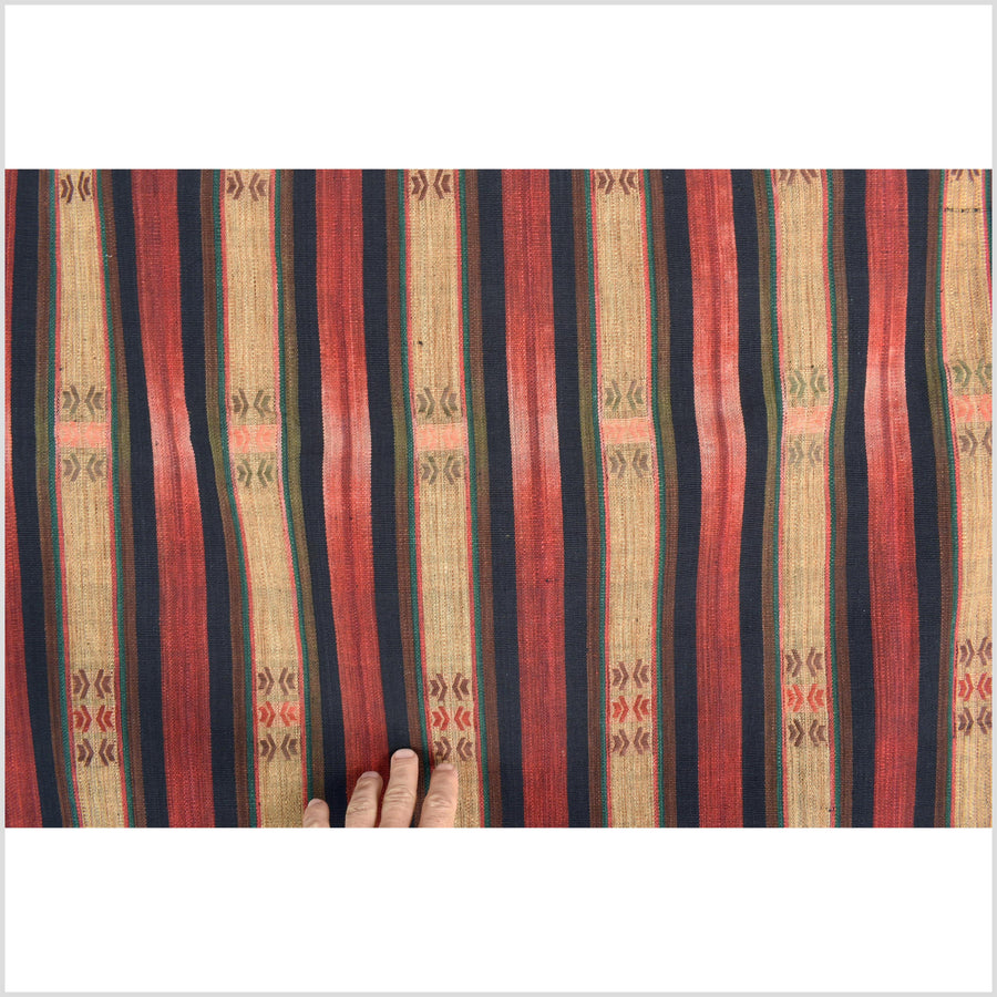 Vintage patina tribal home decor ethnic Naga blanket, geometric stripe, handwoven cotton throw boho Thailand Burma India tapestry II80