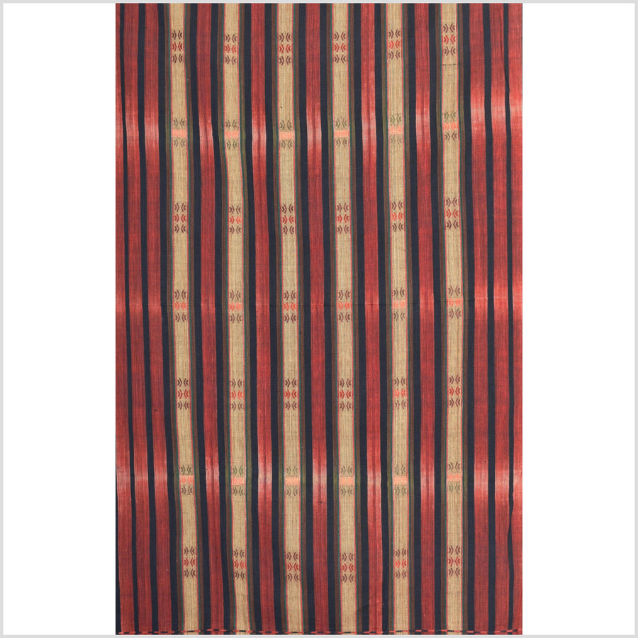 Vintage patina tribal home decor ethnic Naga blanket, geometric stripe, handwoven cotton throw boho Thailand Burma India tapestry II80