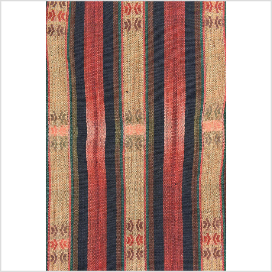 Vintage patina tribal home decor ethnic Naga blanket, geometric stripe, handwoven cotton throw boho Thailand Burma India tapestry II80