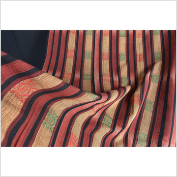 Vintage patina tribal home decor ethnic Naga blanket, geometric stripe, handwoven cotton throw boho Thailand Burma India tapestry II81