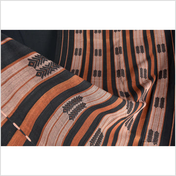 Vintage patina tribal home decor ethnic Naga blanket, geometric stripe, handwoven cotton throw boho Thailand Burma India tapestry II82