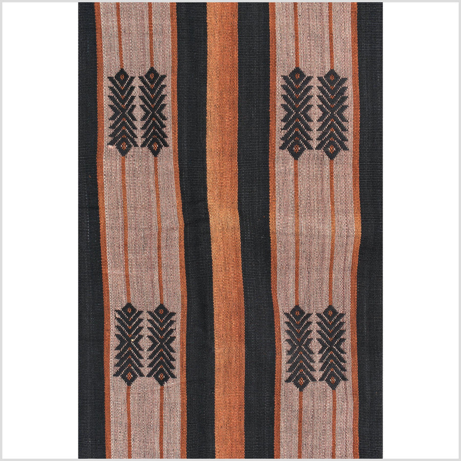 Vintage patina tribal home decor ethnic Naga blanket, geometric stripe, handwoven cotton throw boho Thailand Burma India tapestry II82