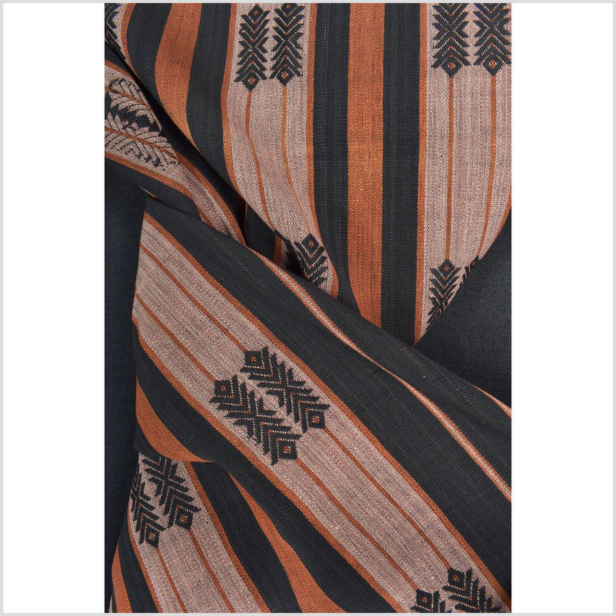 Vintage patina tribal home decor ethnic Naga blanket, geometric stripe, handwoven cotton throw boho Thailand Burma India tapestry II82