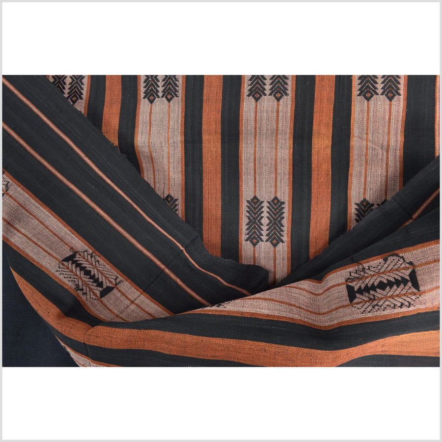 Vintage patina tribal home decor ethnic Naga blanket, geometric stripe, handwoven cotton throw boho Thailand Burma India tapestry II82