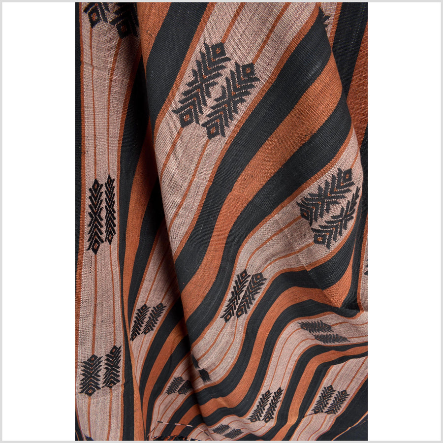 Vintage patina tribal home decor ethnic Naga blanket, geometric stripe, handwoven cotton throw boho Thailand Burma India tapestry II82