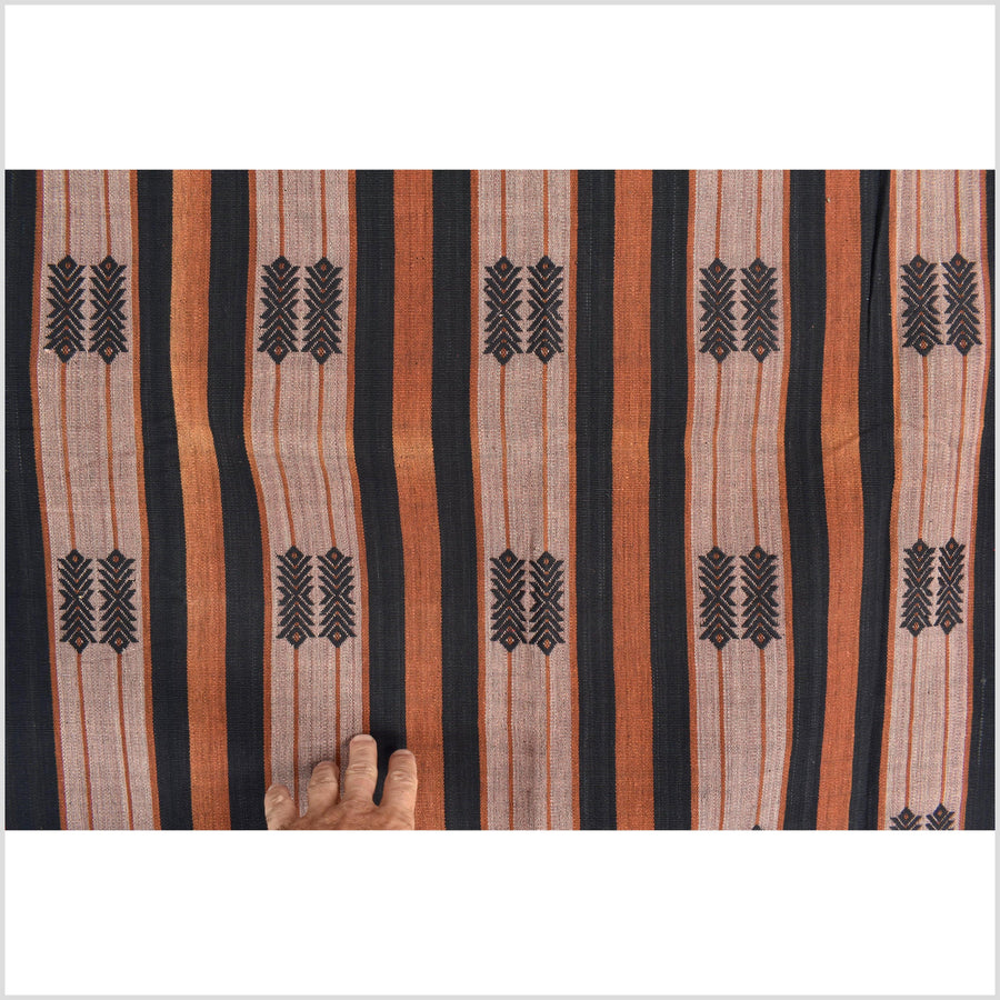 Vintage patina tribal home decor ethnic Naga blanket, geometric stripe, handwoven cotton throw boho Thailand Burma India tapestry II82