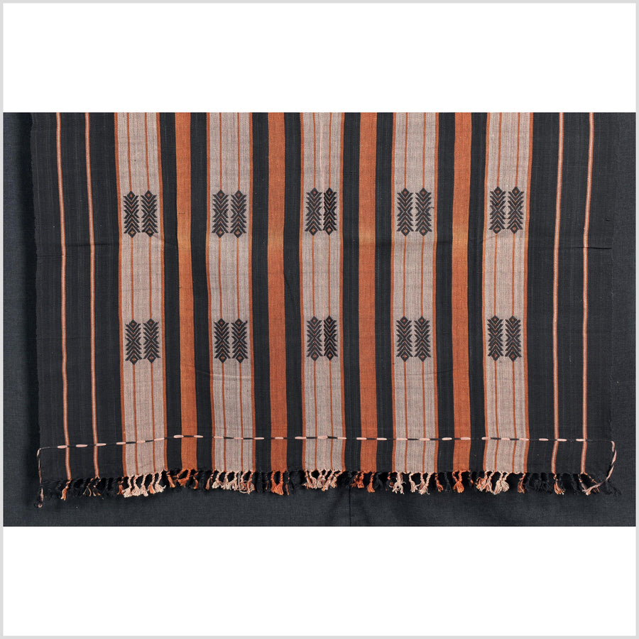 Vintage patina tribal home decor ethnic Naga blanket, geometric stripe, handwoven cotton throw boho Thailand Burma India tapestry II82