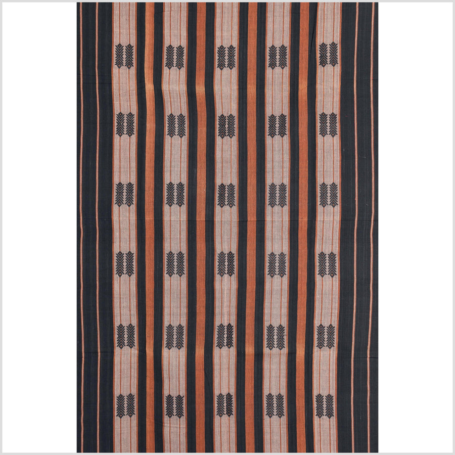 Vintage patina tribal home decor ethnic Naga blanket, geometric stripe, handwoven cotton throw boho Thailand Burma India tapestry II82