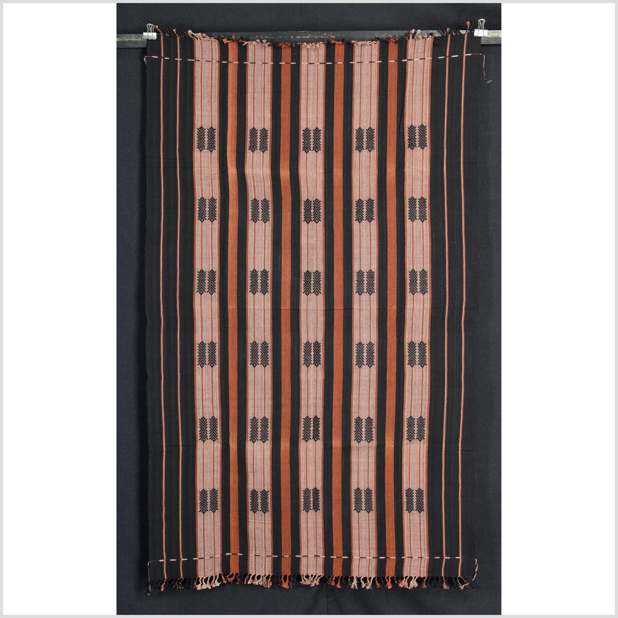 Vintage patina tribal home decor ethnic Naga blanket, geometric stripe, handwoven cotton throw boho Thailand Burma India tapestry II82