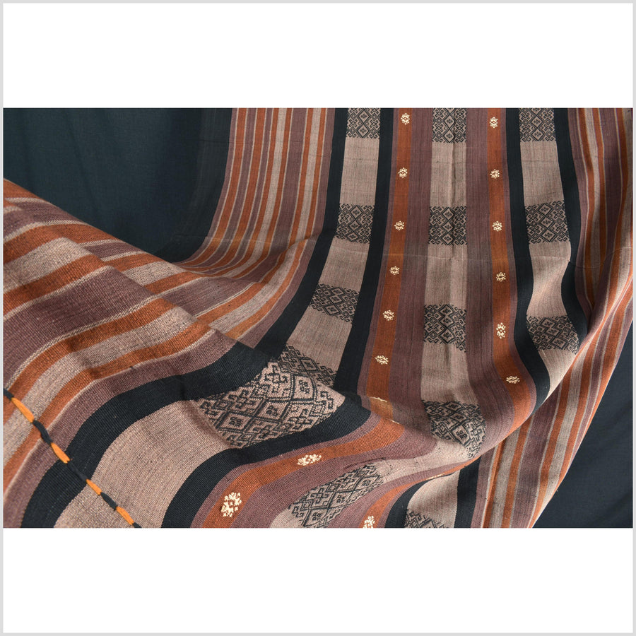 Vintage tribal home decor ethnic Naga blanket, handwoven cotton throw boho Thailand Burma India tapestry II84