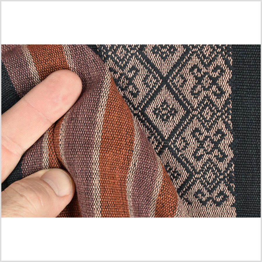 Vintage tribal home decor ethnic Naga blanket, handwoven cotton throw boho Thailand Burma India tapestry II84