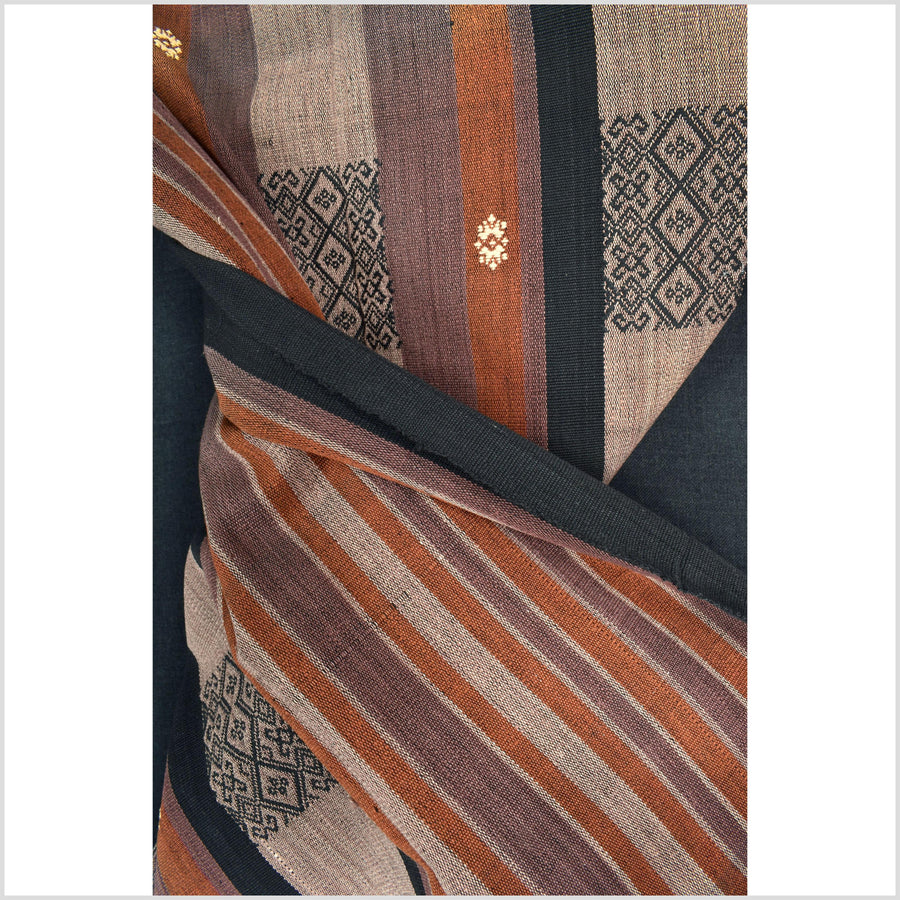 Vintage tribal home decor ethnic Naga blanket, handwoven cotton throw boho Thailand Burma India tapestry II84