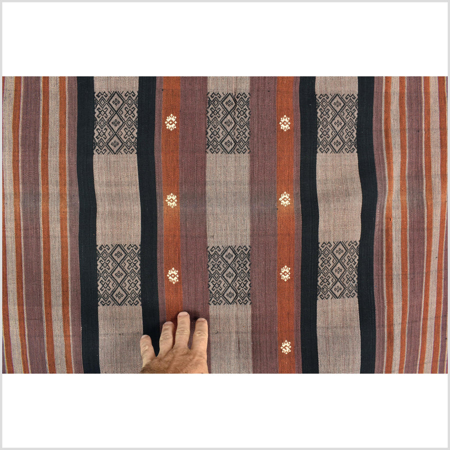 Vintage tribal home decor ethnic Naga blanket, handwoven cotton throw boho Thailand Burma India tapestry II84