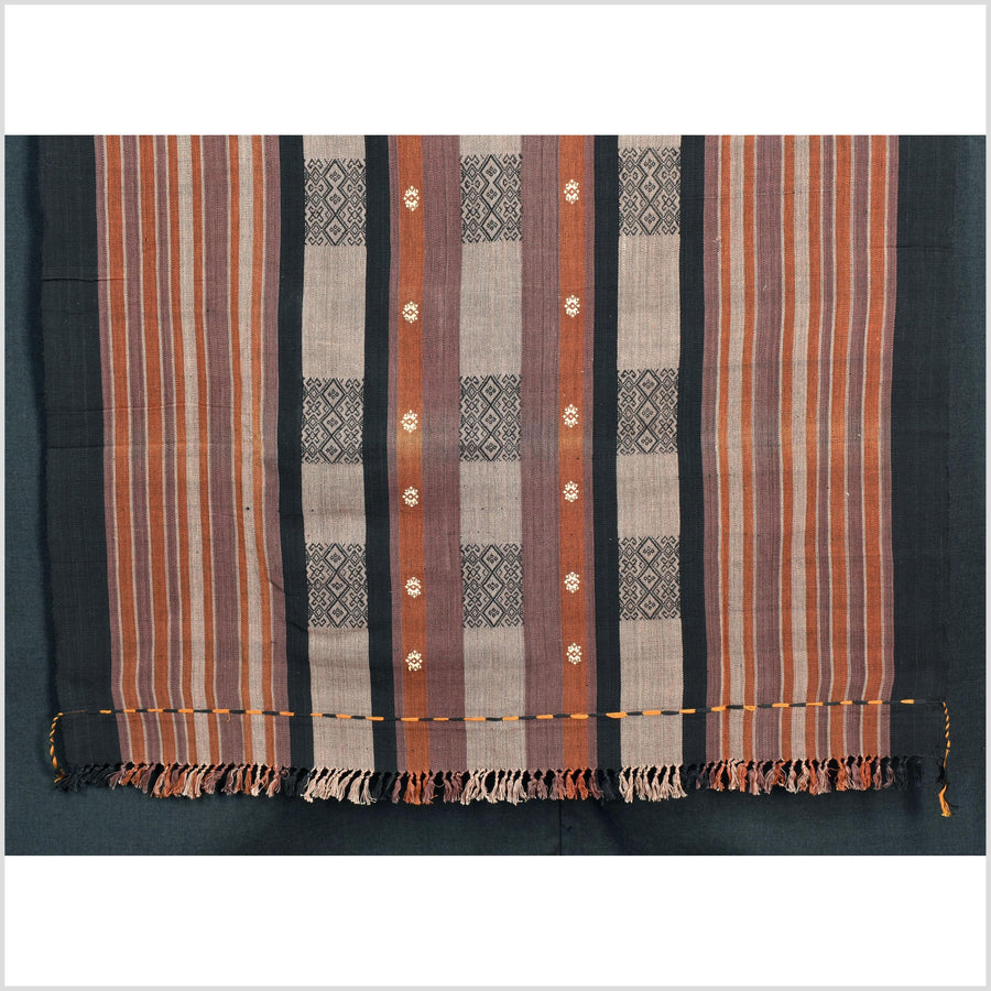 Vintage tribal home decor ethnic Naga blanket, handwoven cotton throw boho Thailand Burma India tapestry II84