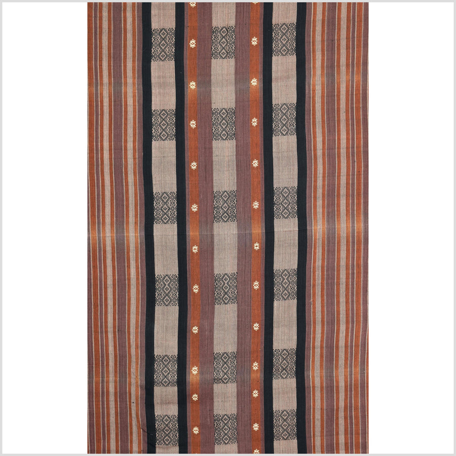 Vintage tribal home decor ethnic Naga blanket, handwoven cotton throw boho Thailand Burma India tapestry II84