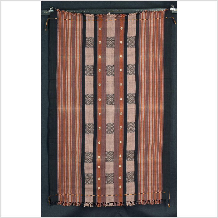 Vintage tribal home decor ethnic Naga blanket, handwoven cotton throw boho Thailand Burma India tapestry II84
