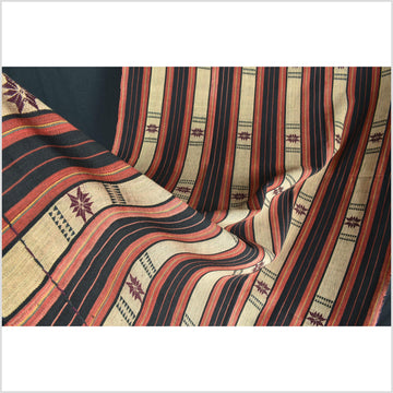 Vibrant tribal home decor ethnic Naga blanket, geometric stripe, handwoven cotton throw boho Thailand Burma India tapestry II85