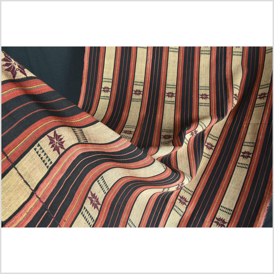 Vibrant tribal home decor ethnic Naga blanket, geometric stripe, handwoven cotton throw boho Thailand Burma India tapestry II85