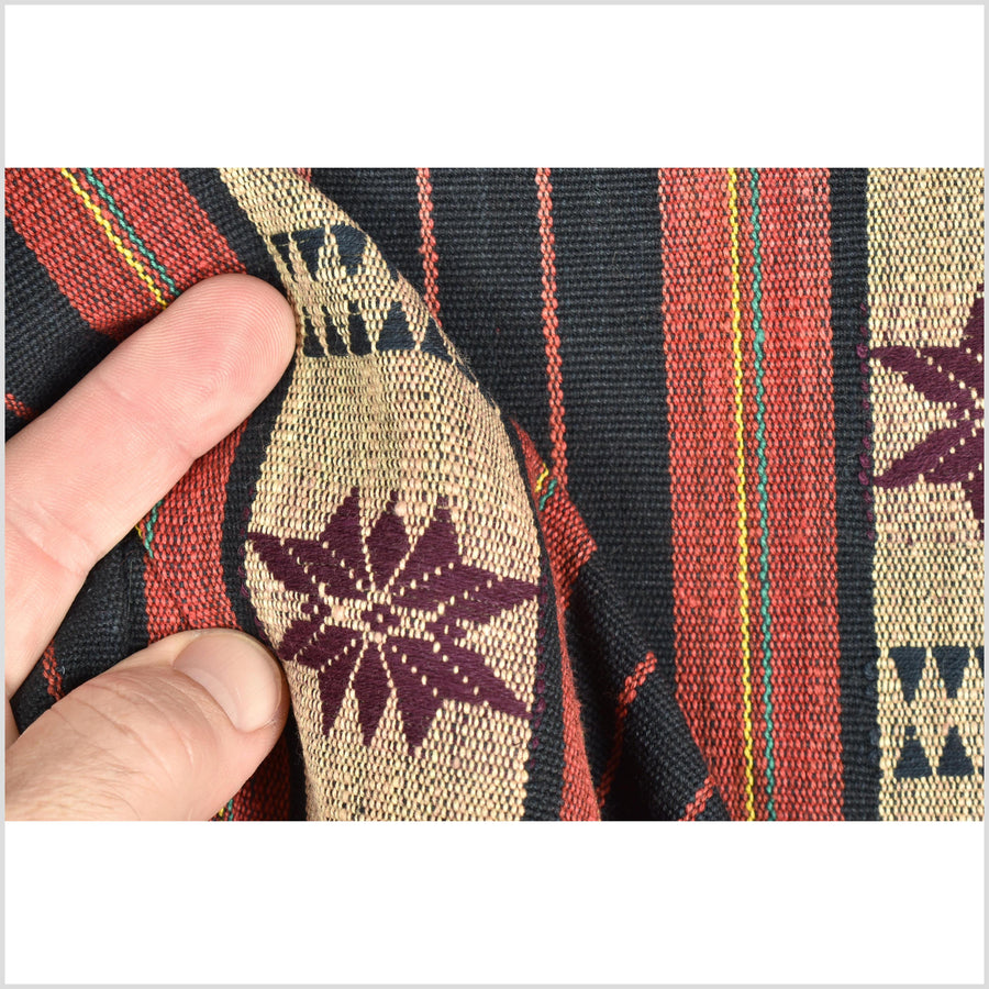 Vibrant tribal home decor ethnic Naga blanket, geometric stripe, handwoven cotton throw boho Thailand Burma India tapestry II85