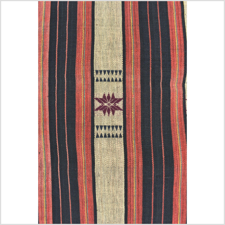 Vibrant tribal home decor ethnic Naga blanket, geometric stripe, handwoven cotton throw boho Thailand Burma India tapestry II85
