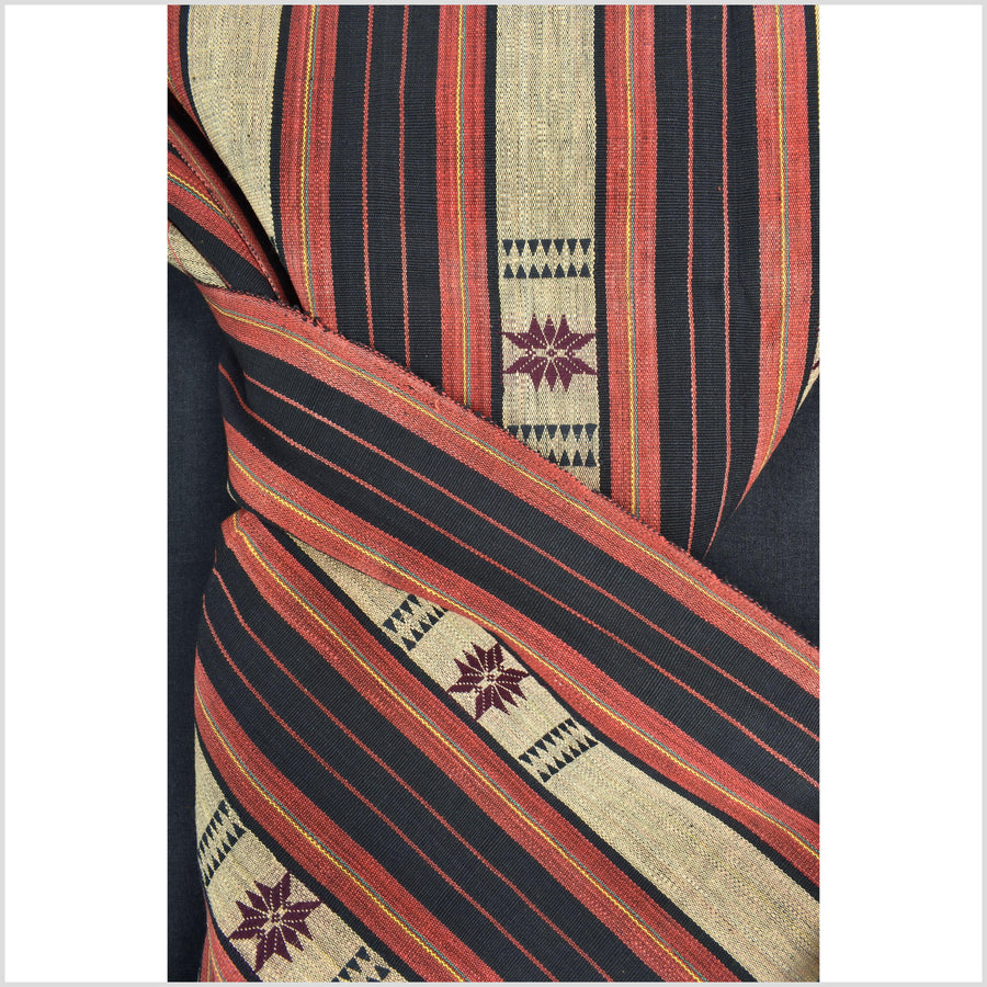 Vibrant tribal home decor ethnic Naga blanket, geometric stripe, handwoven cotton throw boho Thailand Burma India tapestry II85