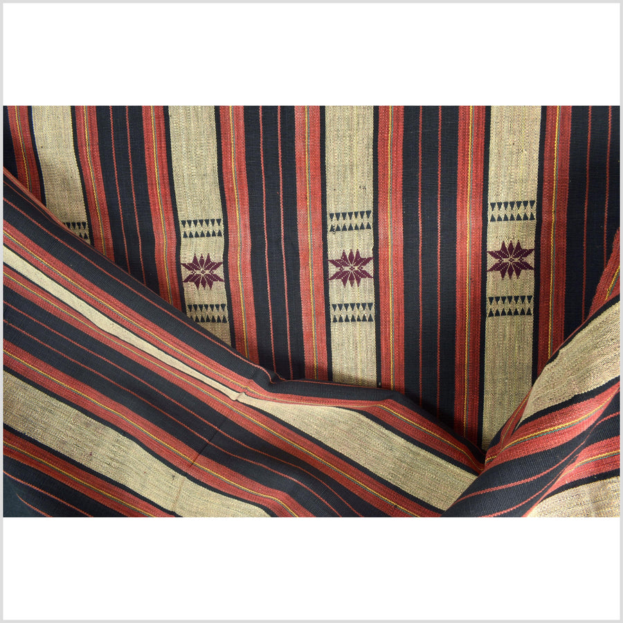 Vibrant tribal home decor ethnic Naga blanket, geometric stripe, handwoven cotton throw boho Thailand Burma India tapestry II85