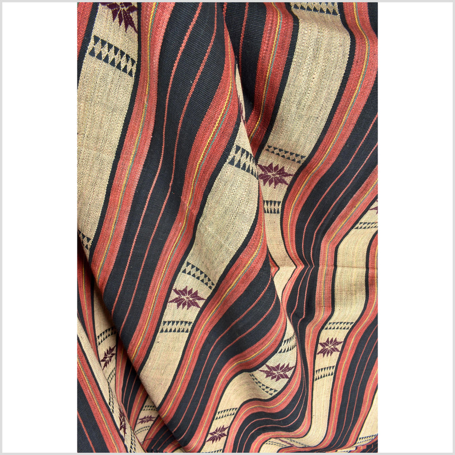 Vibrant tribal home decor ethnic Naga blanket, geometric stripe, handwoven cotton throw boho Thailand Burma India tapestry II85