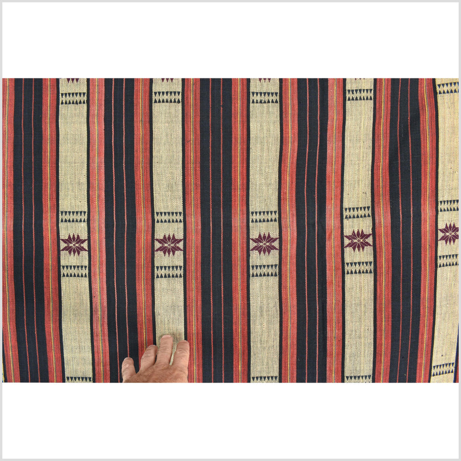 Vibrant tribal home decor ethnic Naga blanket, geometric stripe, handwoven cotton throw boho Thailand Burma India tapestry II85