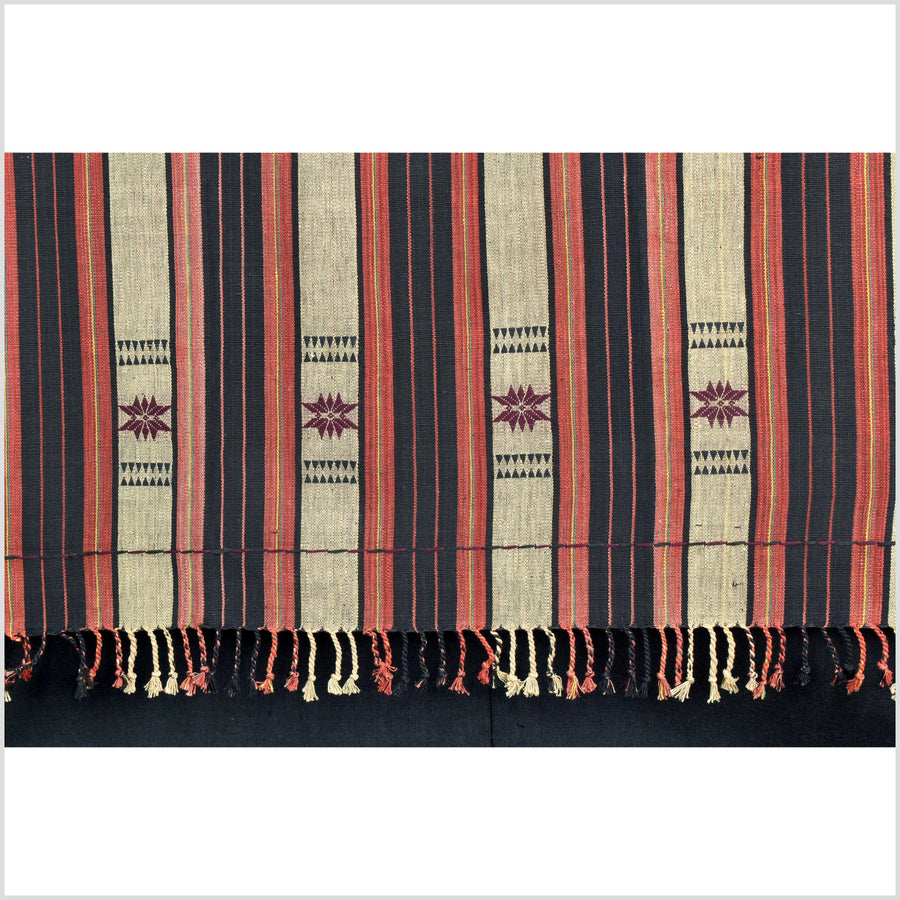 Vibrant tribal home decor ethnic Naga blanket, geometric stripe, handwoven cotton throw boho Thailand Burma India tapestry II85