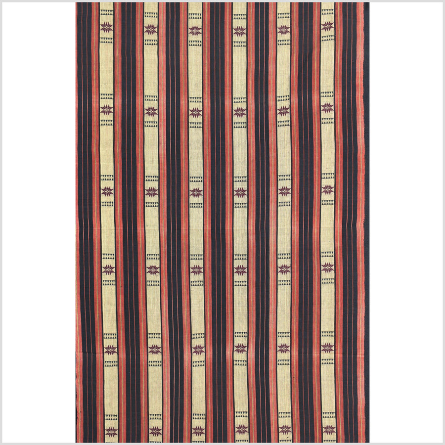 Vibrant tribal home decor ethnic Naga blanket, geometric stripe, handwoven cotton throw boho Thailand Burma India tapestry II85