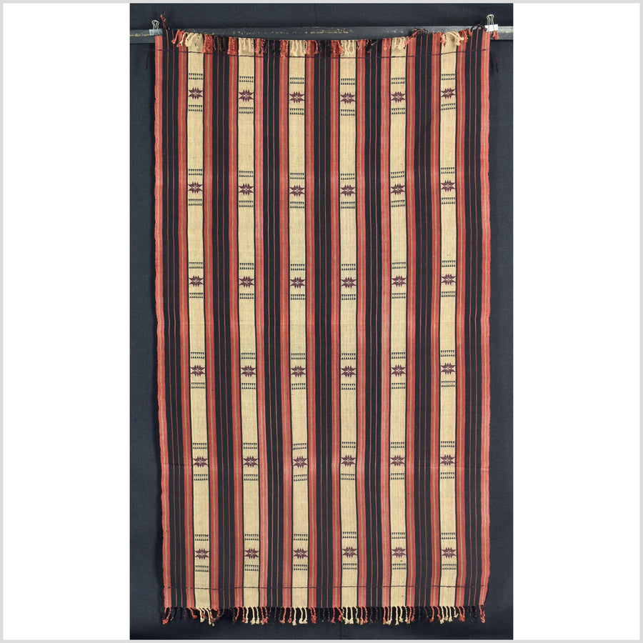 Vibrant tribal home decor ethnic Naga blanket, geometric stripe, handwoven cotton throw boho Thailand Burma India tapestry II85