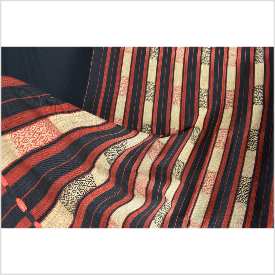 Vibrant tribal home decor ethnic Naga blanket, geometric stripe, handwoven cotton throw boho Thailand Burma India tapestry II86
