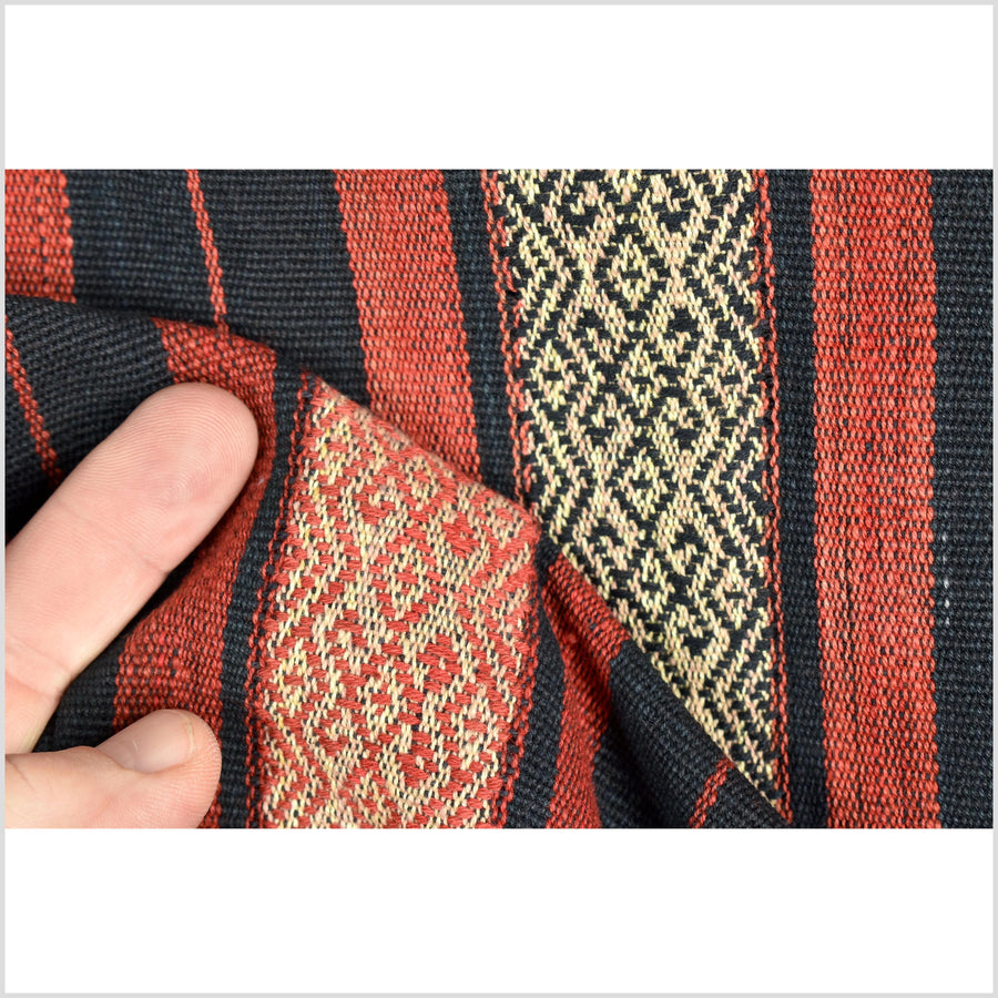 Vibrant tribal home decor ethnic Naga blanket, geometric stripe, handwoven cotton throw boho Thailand Burma India tapestry II86