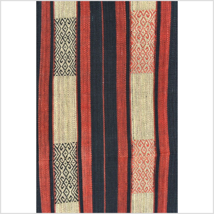 Vibrant tribal home decor ethnic Naga blanket, geometric stripe, handwoven cotton throw boho Thailand Burma India tapestry II86