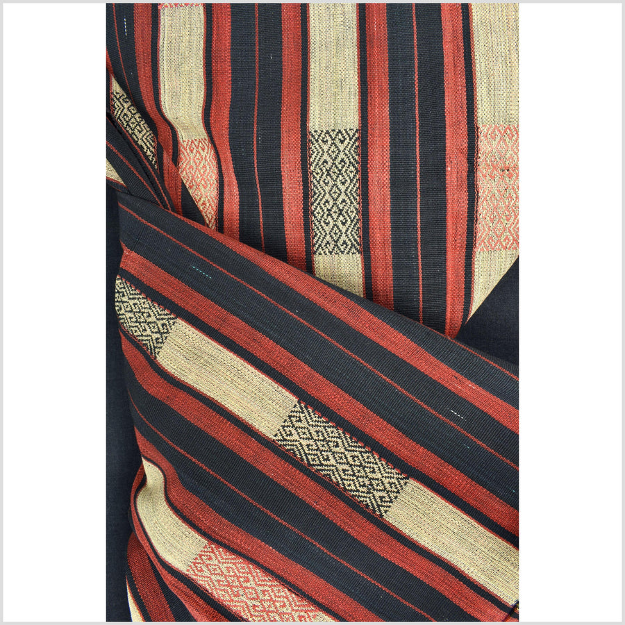 Vibrant tribal home decor ethnic Naga blanket, geometric stripe, handwoven cotton throw boho Thailand Burma India tapestry II86