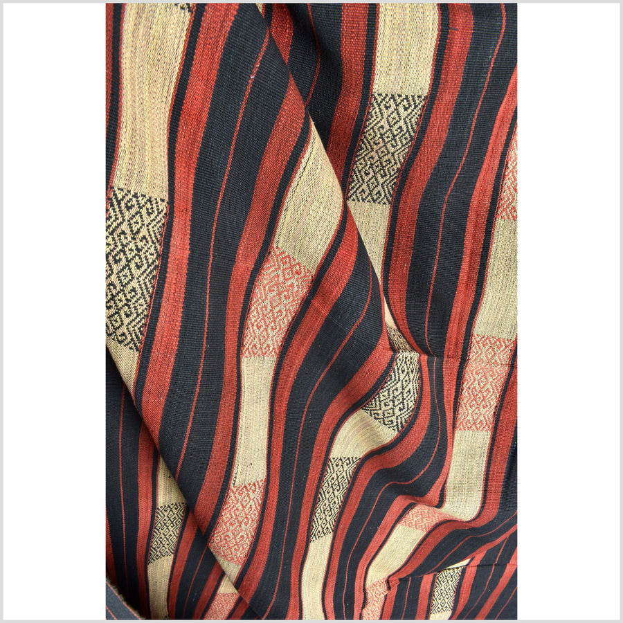 Vibrant tribal home decor ethnic Naga blanket, geometric stripe, handwoven cotton throw boho Thailand Burma India tapestry II86